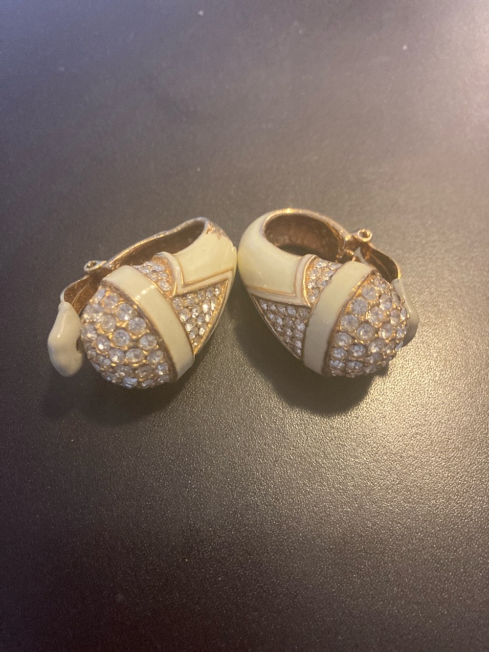 Ivory and Gold Crystal Hoop Earrings